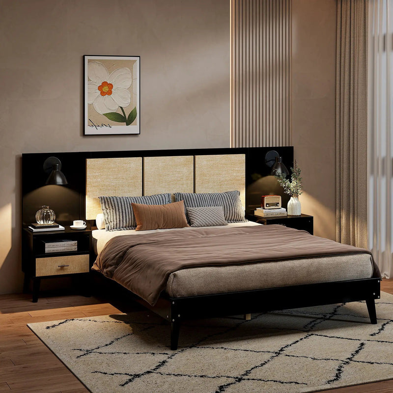 Bed Frame With 2 Nightstands Elegant Design With Lamps by Unique Piece Furniture