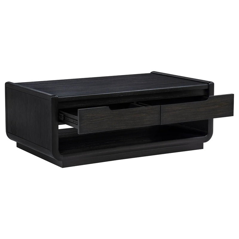 Leandro 2-drawer Wood Cocktail Coffee Table Burnished Black by Unique Piece Furniture