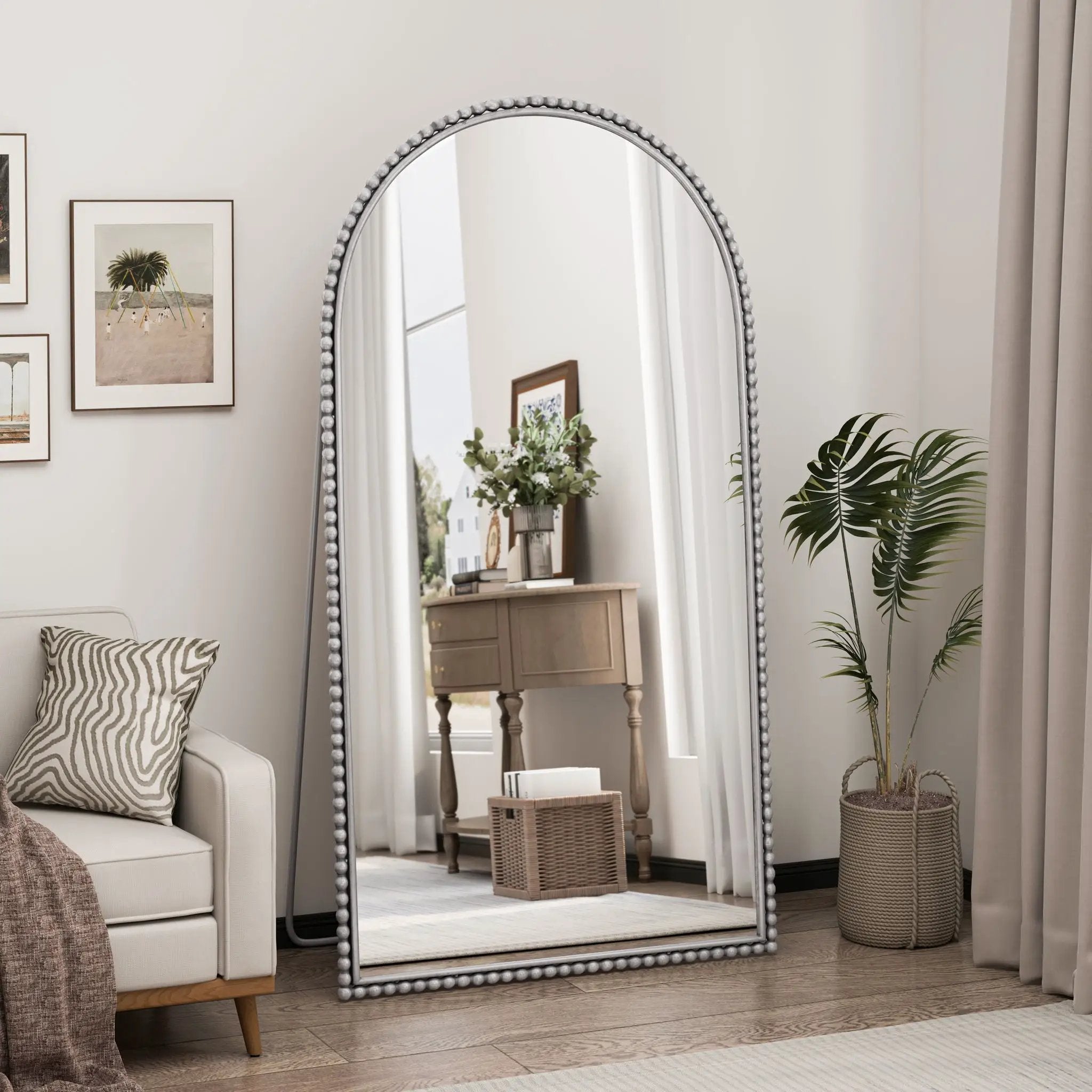 Arch Retro Full Length Mirror With Supporting Feet - Silver by HouseOfZazla