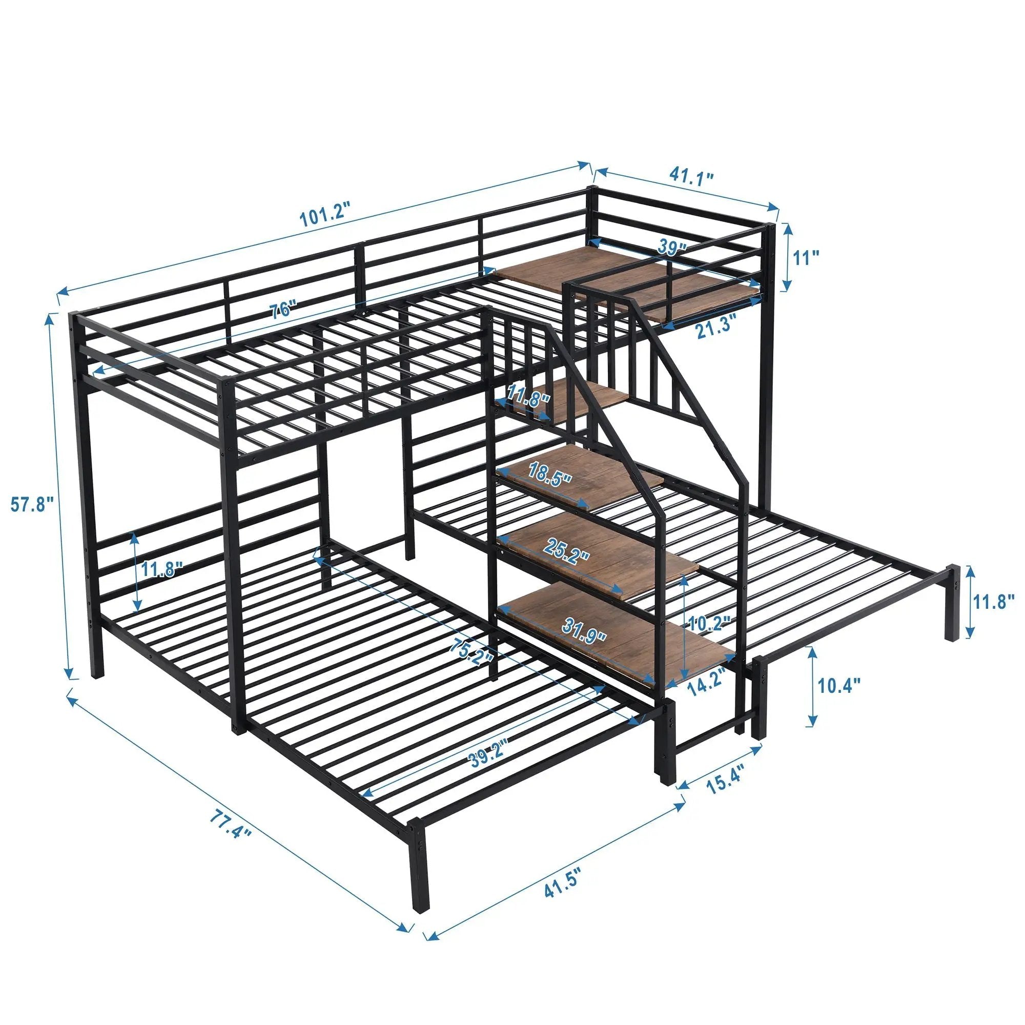 Metal Bunk Bed With Storage Shelves Staircase by HouseOfZazla