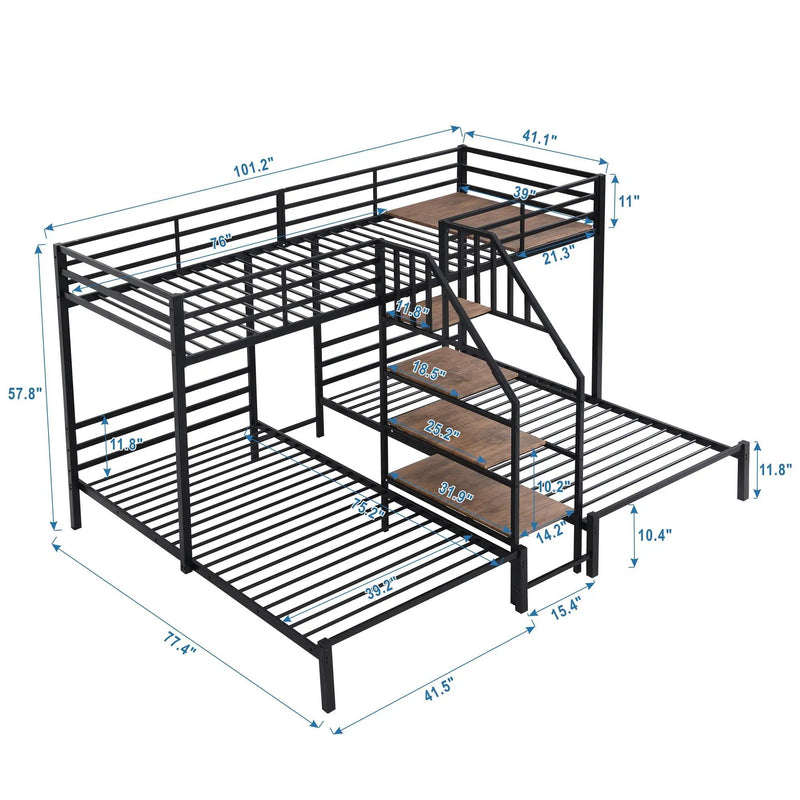 Metal Bunk Bed With Storage Shelves Staircase by HouseOfZazla