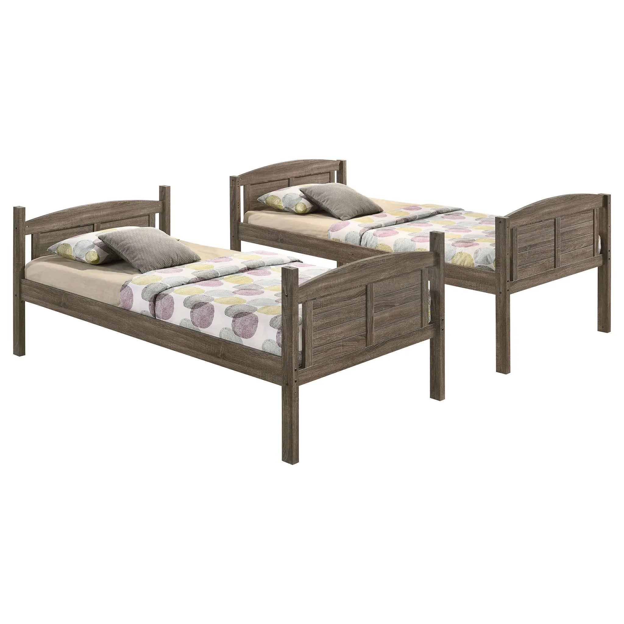 Flynn Wood Twin Over Full Bunk Bed Weathered Brown by Unique Piece Furniture