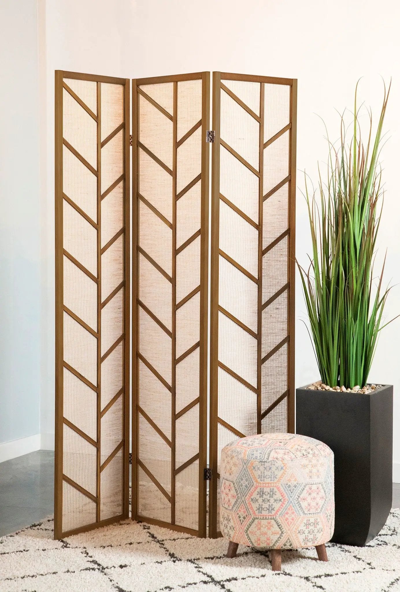 Mila 3-Panel Room Divider Folding Shoji Screen Walnut by Unique Piece Furniture