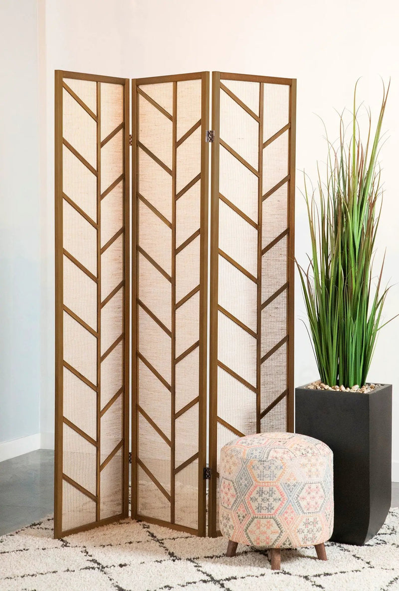 Mila 3-Panel Room Divider Folding Shoji Screen Walnut by Unique Piece Furniture