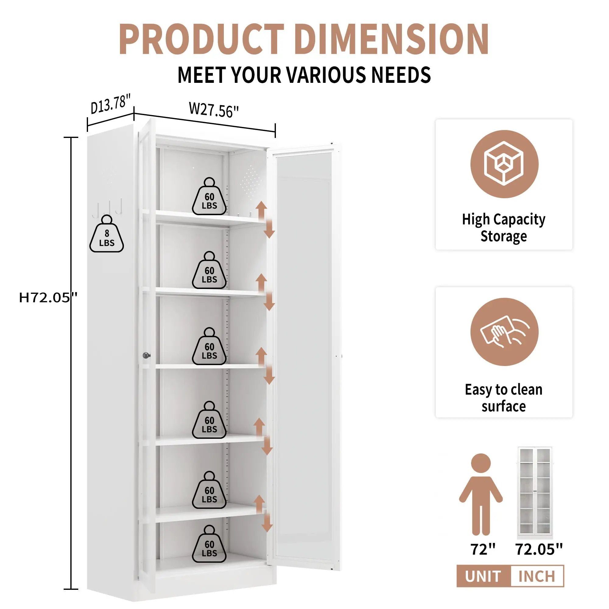 Industrial Metal Kitchen Pantry Cabinet With Adjustable Shelves - White by Unique Piece Furniture