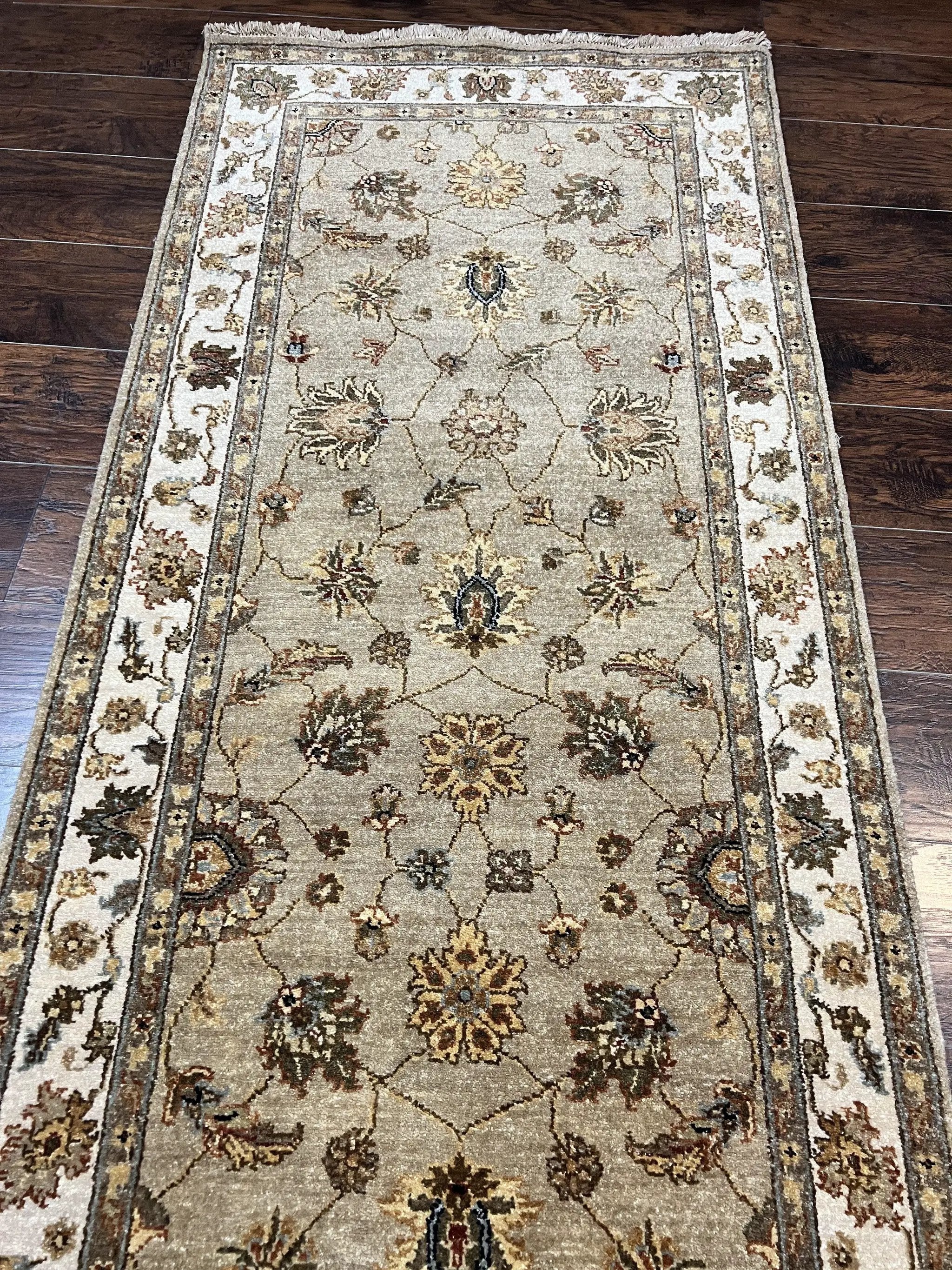 Peshawar Runner Rug 3 x 20, Wool Hand Knotted Vintage Pakistani Carpet, Olive Green & Ivory, Extra Long 20ft Hallway Runner, Floral by Jewel Rugs