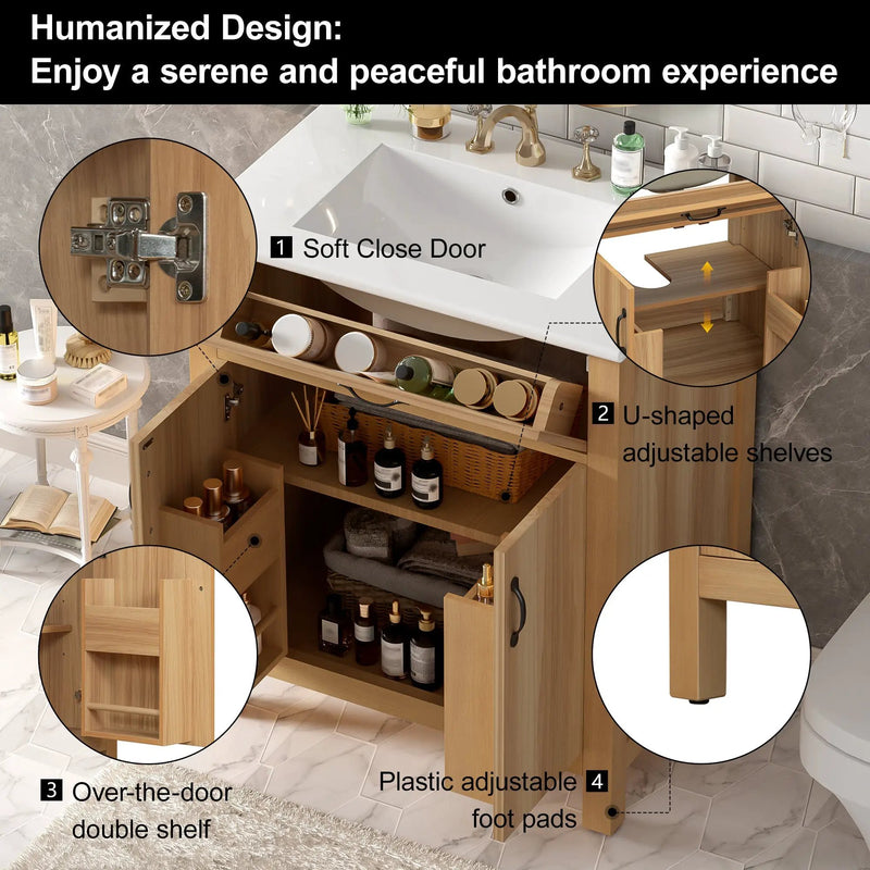 30" Wood Bathroom Vanity with Solid Wood Frame by HouseOfZazla