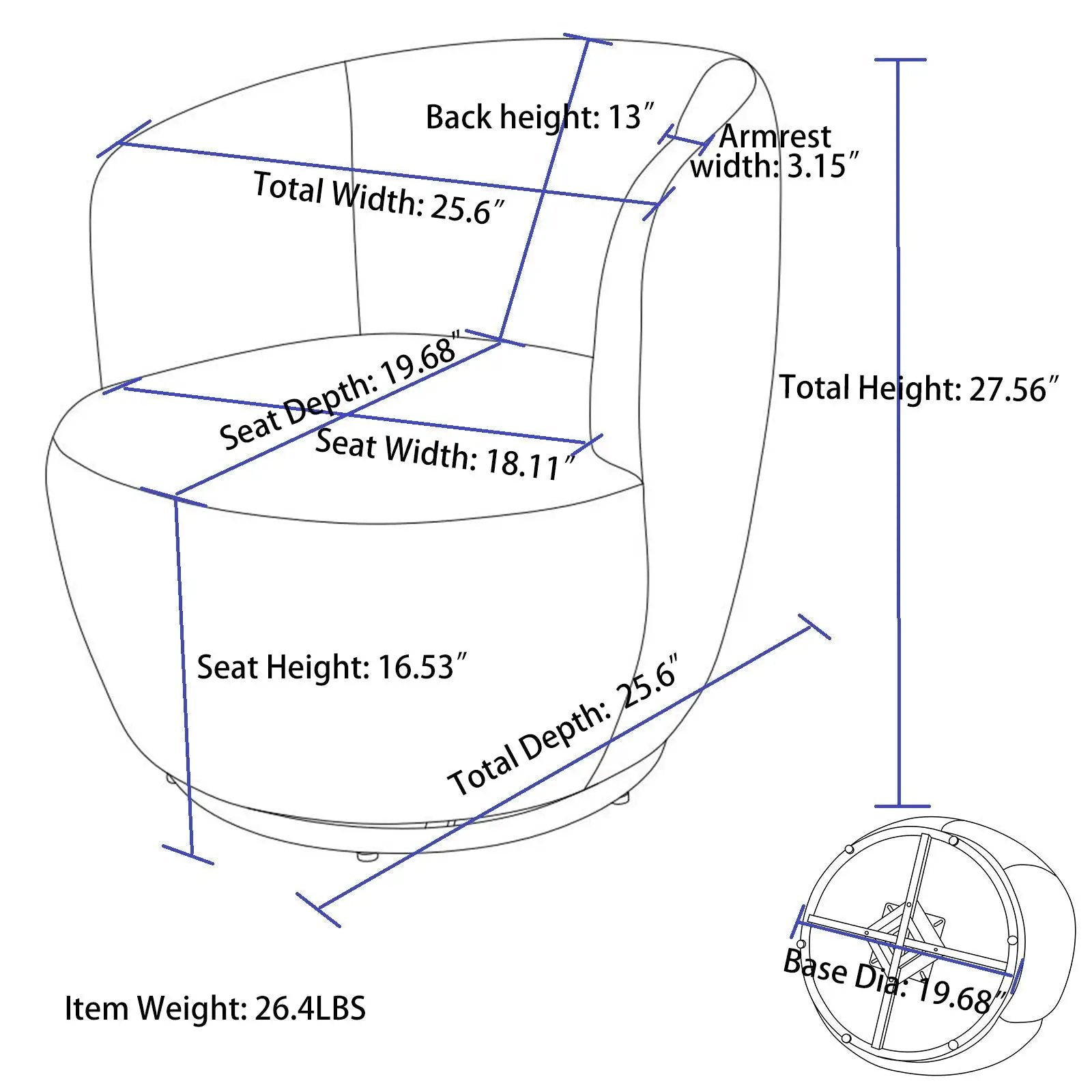 Teddy Fabric Swivel Accent Armchair Barrel Chair With Powder Coating Metal Ring by Unique Piece Furniture