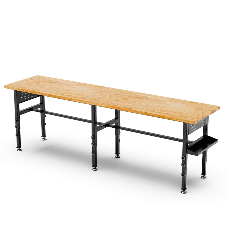 Adjustable Workbench, Side Pegboard, 4 Height Settings, Power Outlet, Storage Box, Wheels Or Leveling Feet - Black by HouseOfZazla