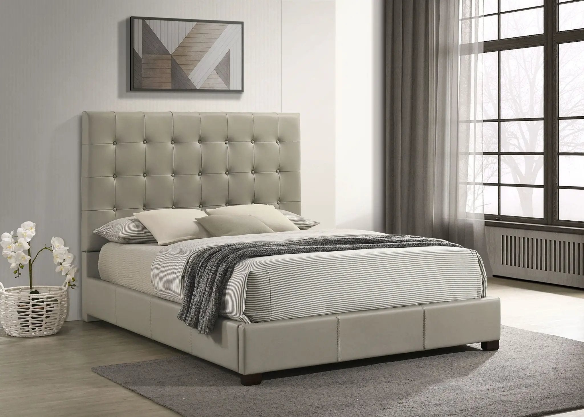 Medley Genuine Leather Queen Panel Platform Bed Tan by Unique Piece Furniture