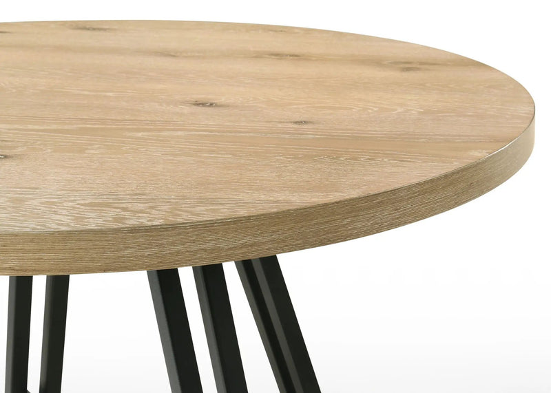Tate - Round Dining Table With Cream Color Upholstered Chairs (Set of 5) - Oak Finish by HouseOfZazla
