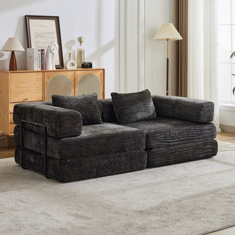 Convertible Floor Sofa Bed With Pillow Back Support Armrest by Unique Piece Furniture