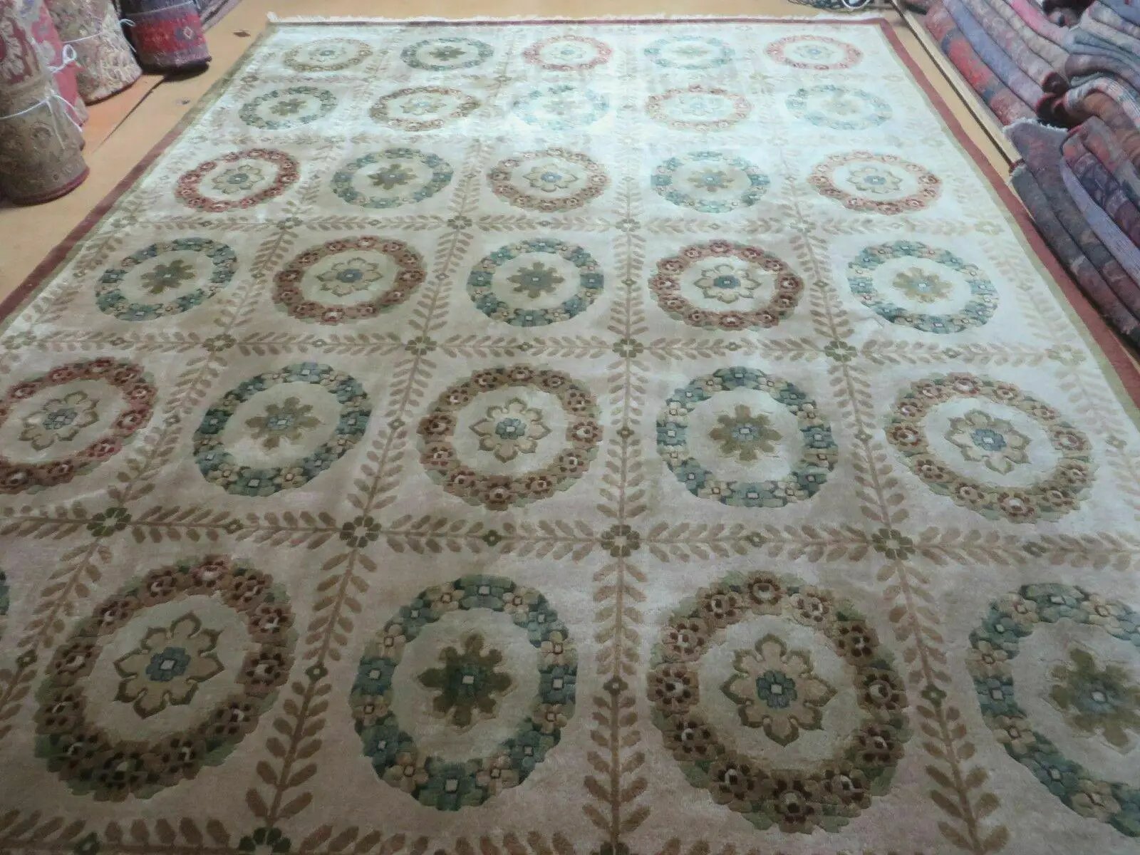 9' X 12' Modern Handmade Indo Lahore Wool Rug Art Deco Olive Ivory Nice Wow by Jewel Rugs