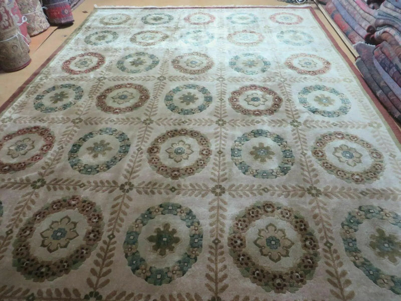 9' X 12' Modern Handmade Indo Lahore Wool Rug Art Deco Olive Ivory Nice Wow by Jewel Rugs