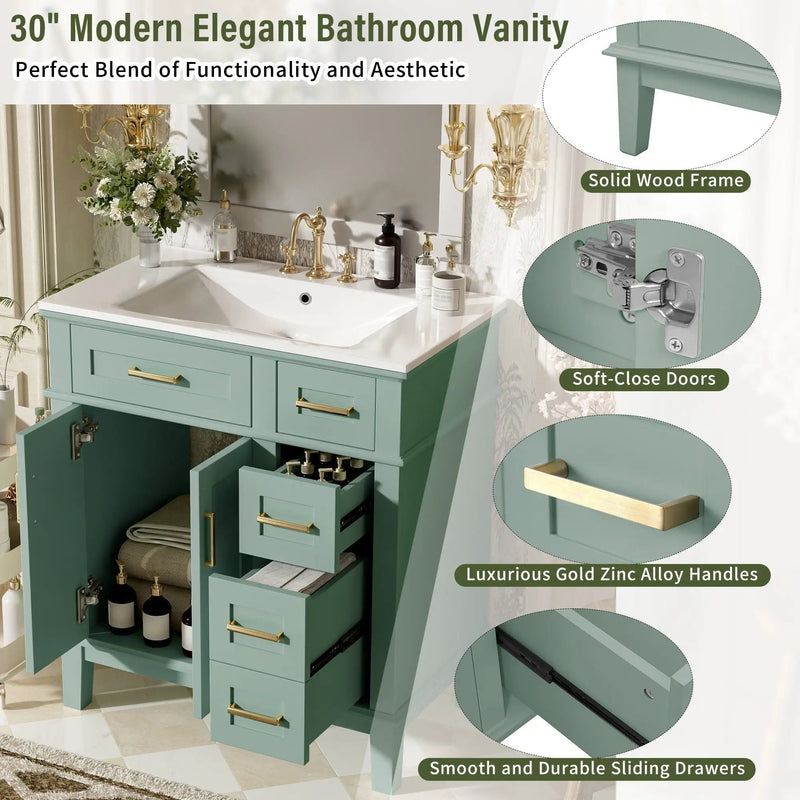 Modern Bathroom Vanity With Sink, Storage Cabinet, Soft Close Doors, Deep & Standard Drawers by Unique Piece Furniture