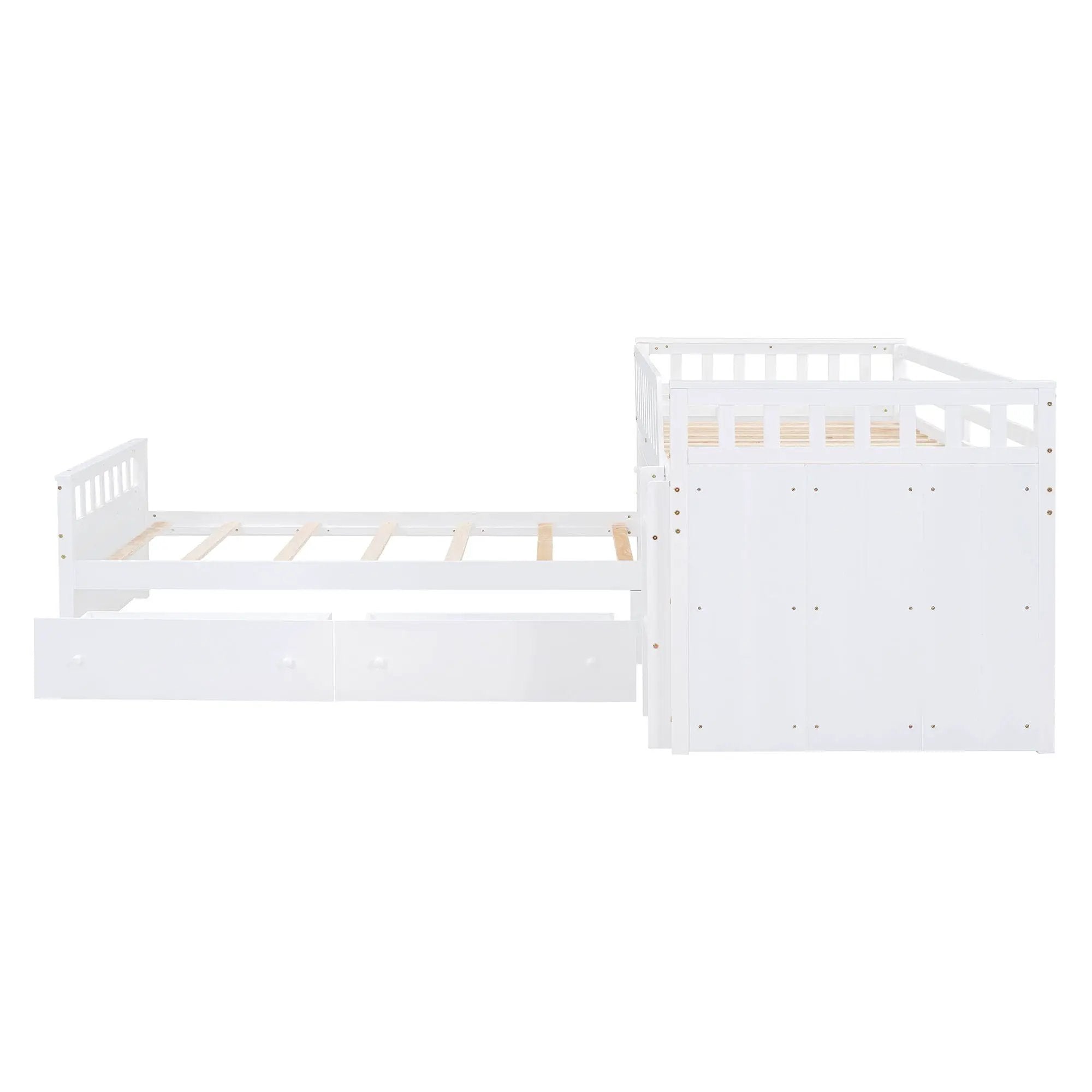 Loft Platform Bed With 7 Drawers And Full Guardrails, Modern L Shaped Space Savin by HouseOfZazla