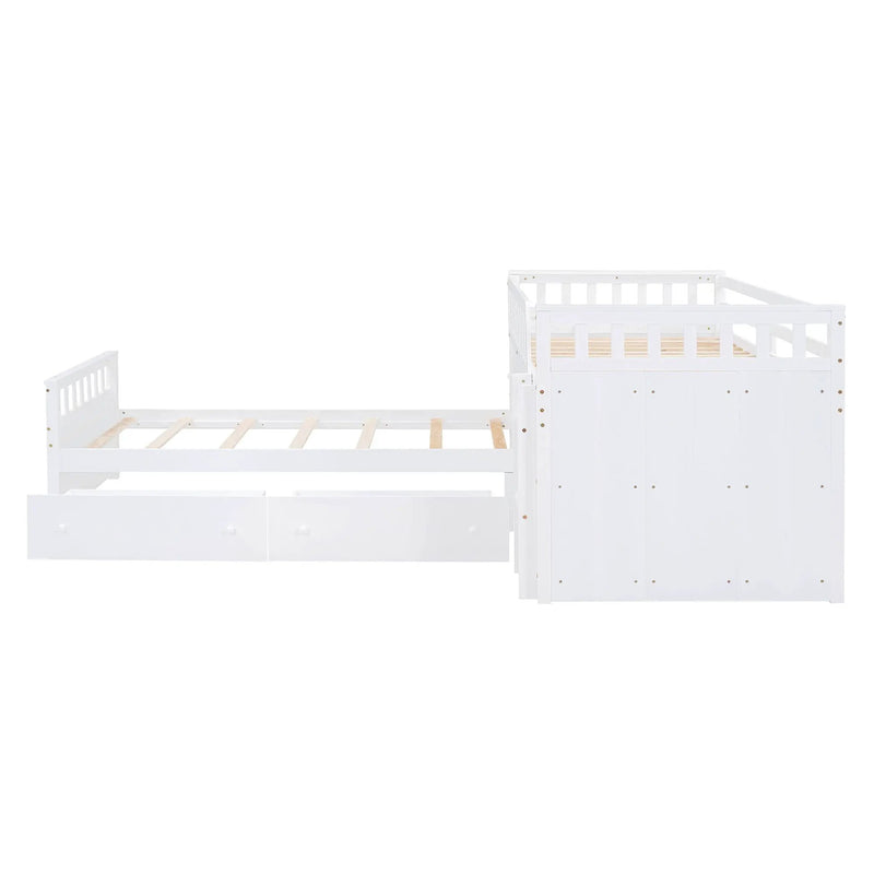 Loft Platform Bed With 7 Drawers And Full Guardrails, Modern L Shaped Space Savin by HouseOfZazla