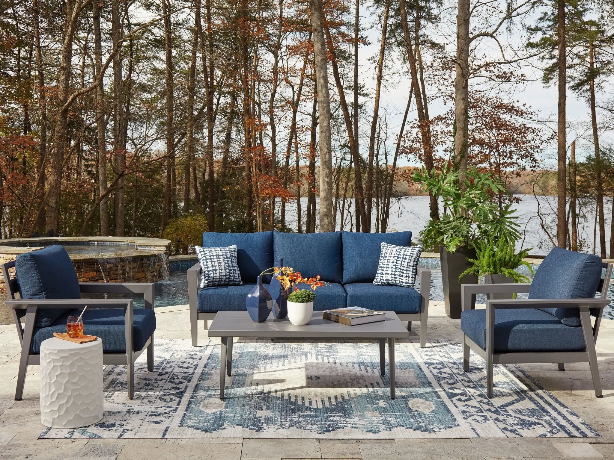 Gali - Sofa / Chairs / Table Set (Set of 4) - Gray / Blue by Unique Piece Furniture