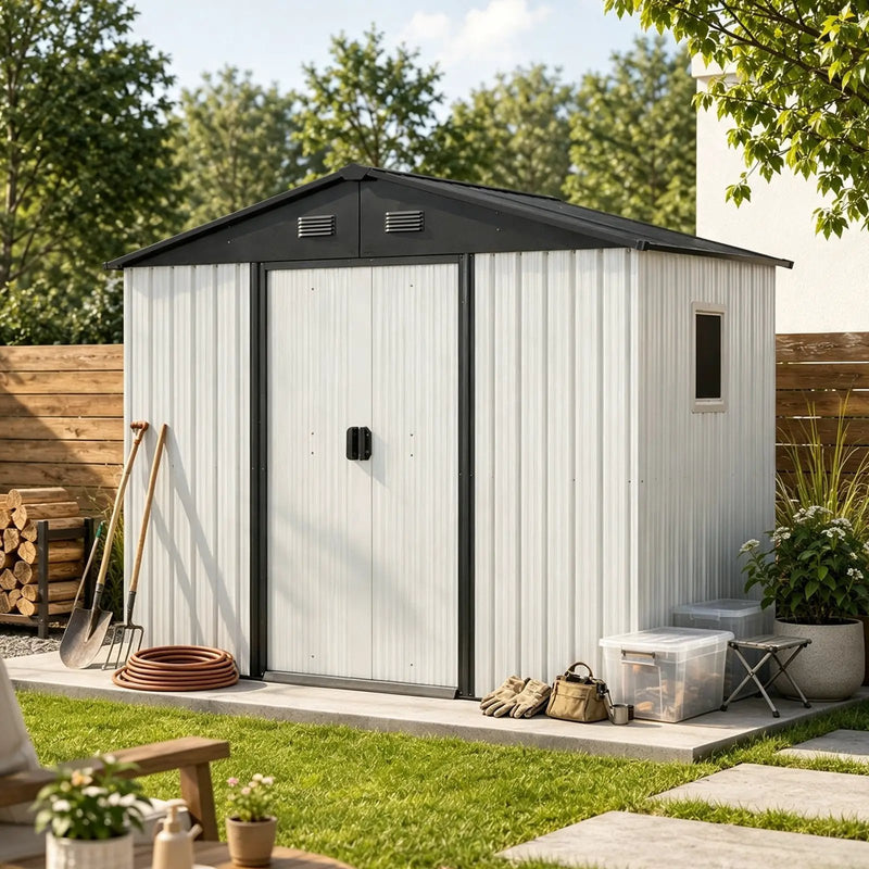 8ft x 4ft Outdoor Metal Storage Shed with Window by HouseOfZazla