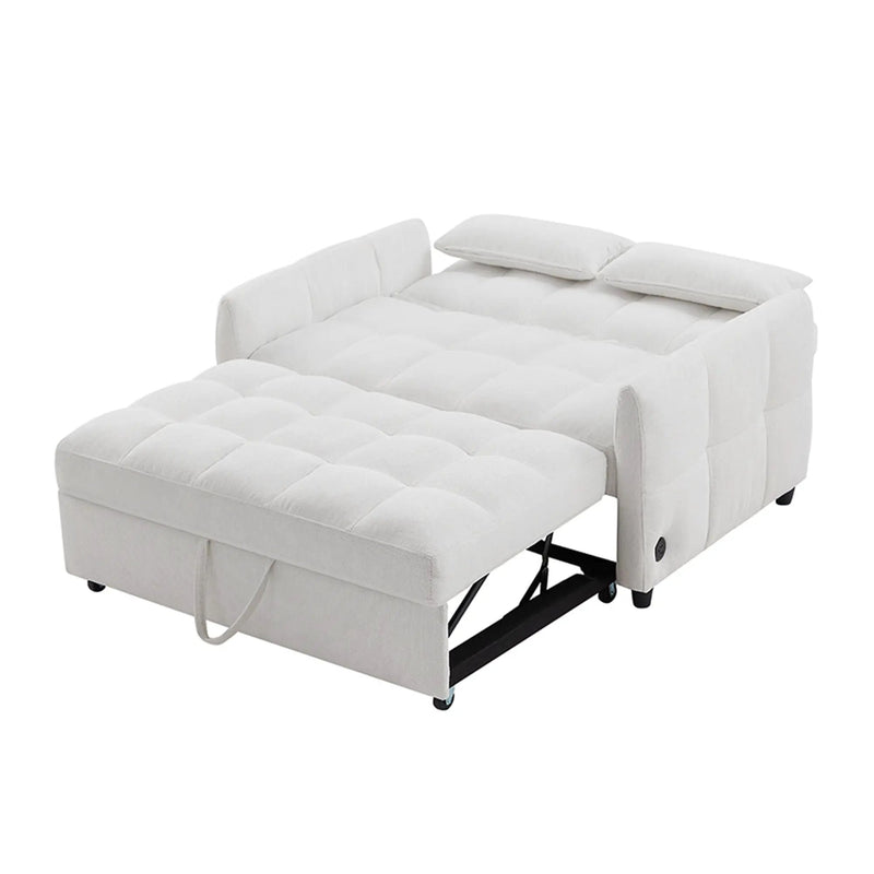 Loveseat Sofa Pull-Out Bed With Adjustable Backrest, 3 USB Ports And 2 Lumbar Pillows For Living Room by HouseOfZazla