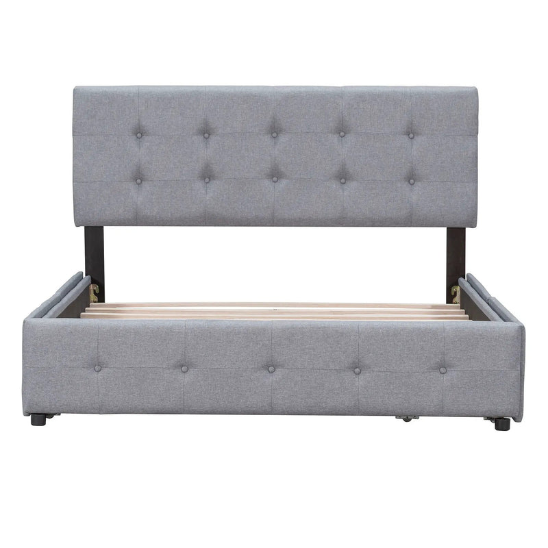 Upholstered Platform Bed With Classic Headboard And Drawers, No Box Spring Needed by HouseOfZazla