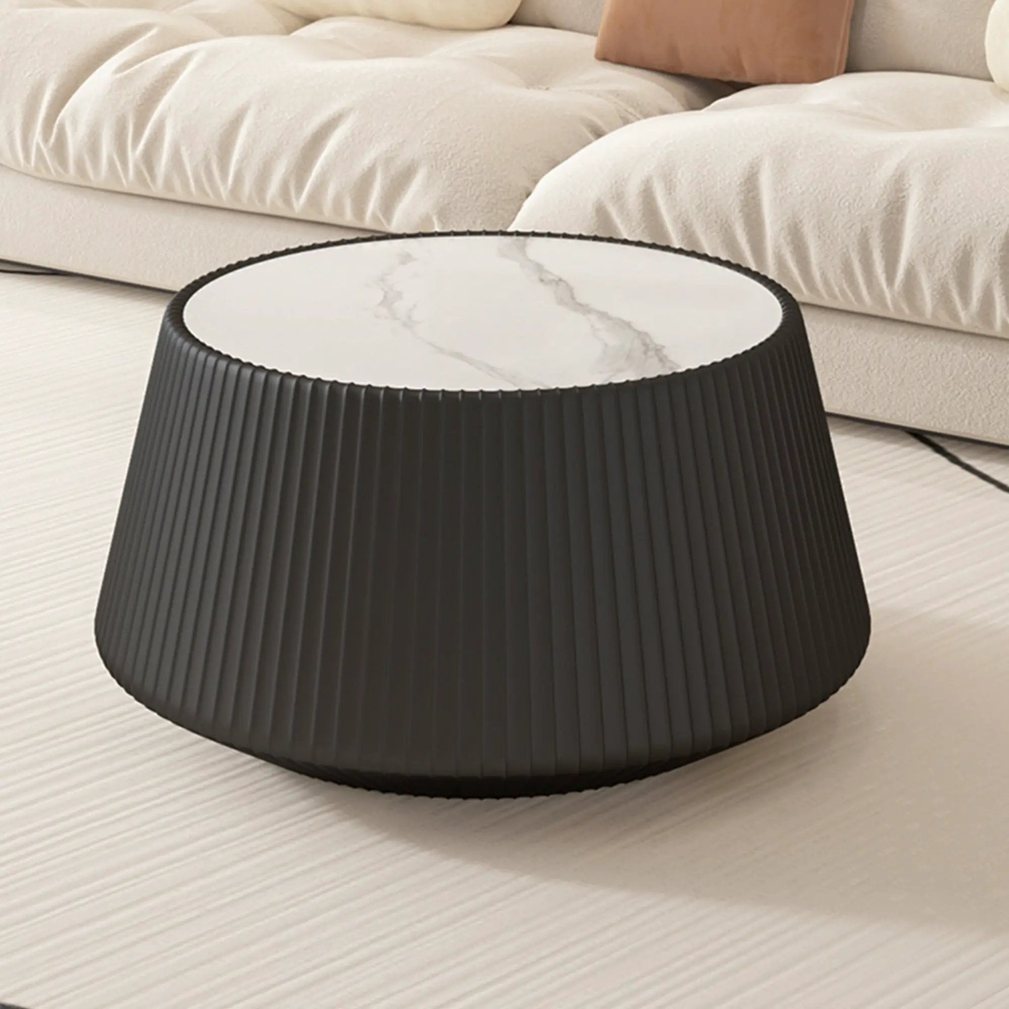 Light Sintered Stone Top Cup Shape Leather Coffee Table by HouseOfZazla