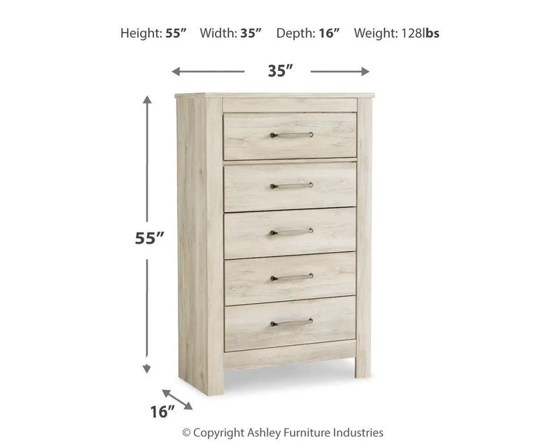 Bellaby - Five Drawer Chest - Whitewash by Unique Piece Furniture