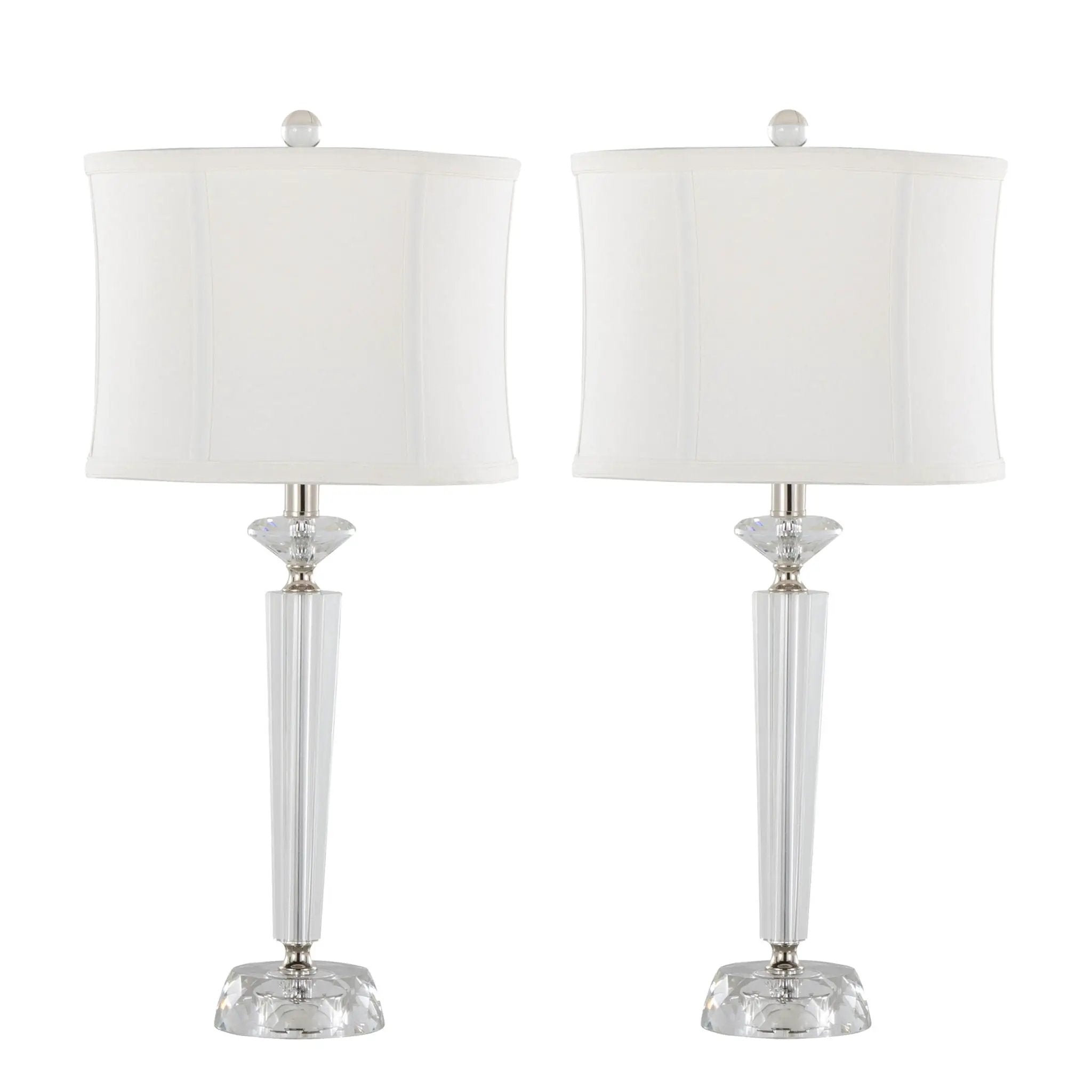 Diamond - Torch Contemporary Crystal Table Lamp (Set of 2) - Clear / Off White / Polished Nickel by HouseOfZazla