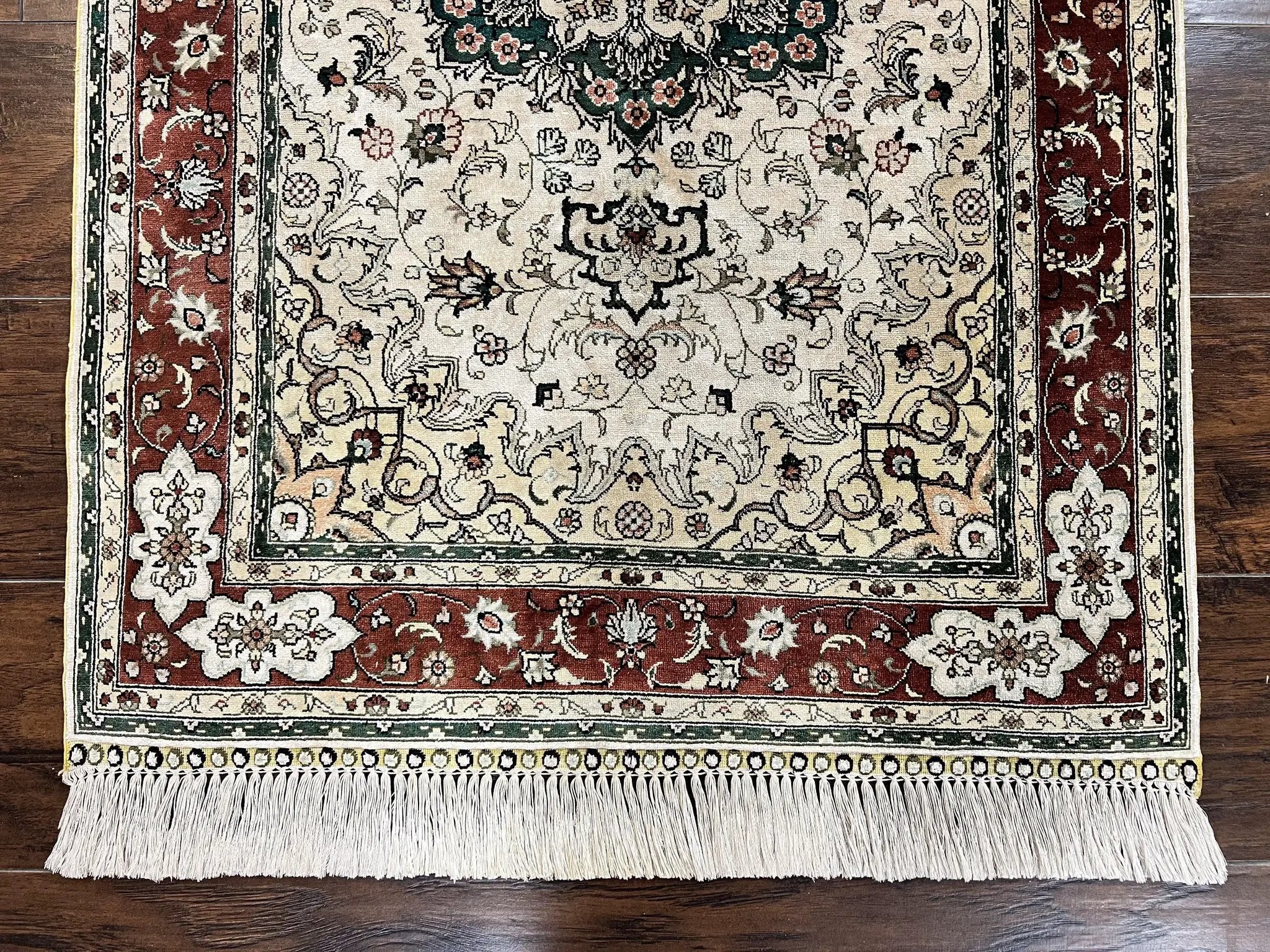 Silk Turkish Kayseri Rug 2.7 x 4, Floral Medallion, Fine Oriental Carpet, Small Vintage Rug, Silk Pile on Silk Foundation, Hand Knotted by Jewel Rugs