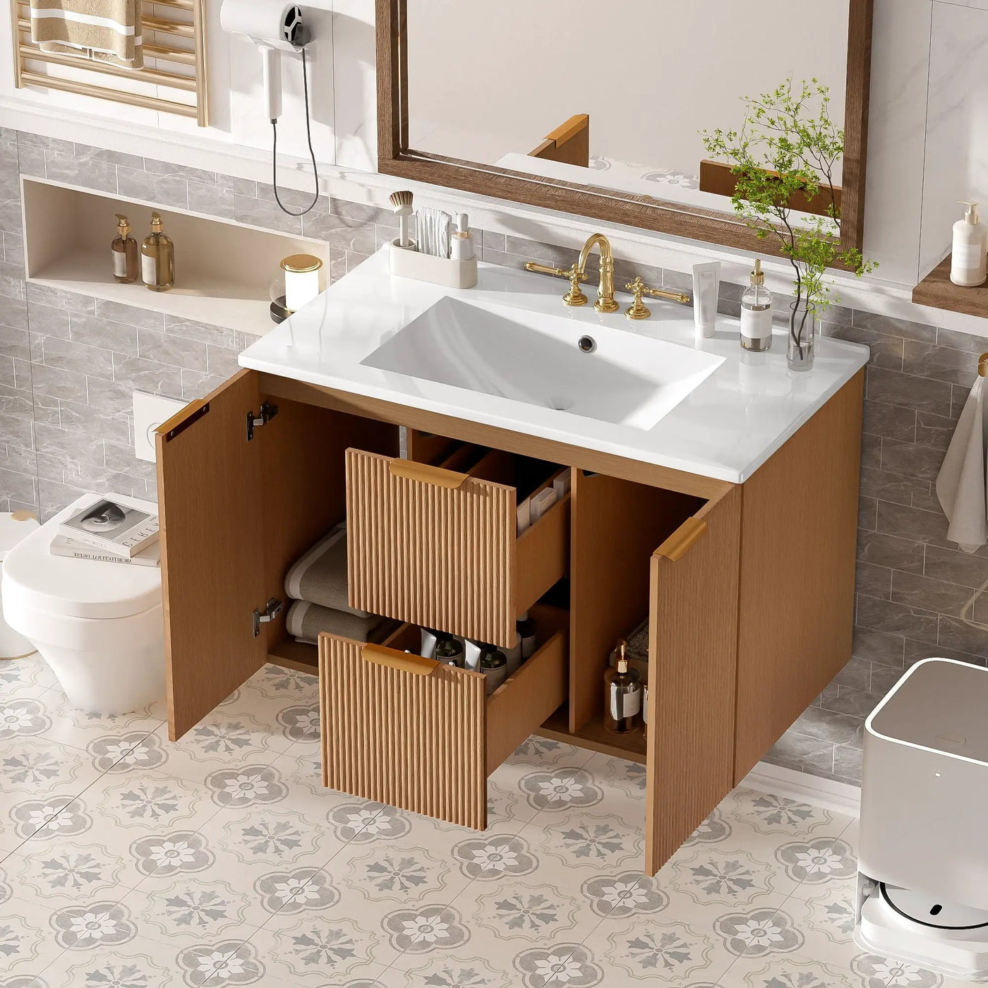 Modern Wall Mounted Bathroom Vanity, Soft Close Doors by HouseOfZazla