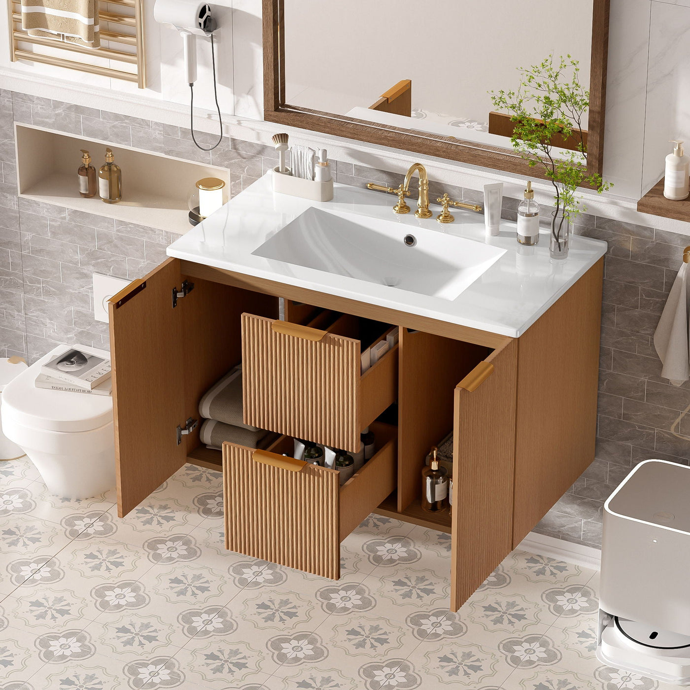 Modern Wall Mounted Bathroom Vanity, Soft Close Doors by Unique Piece Furniture