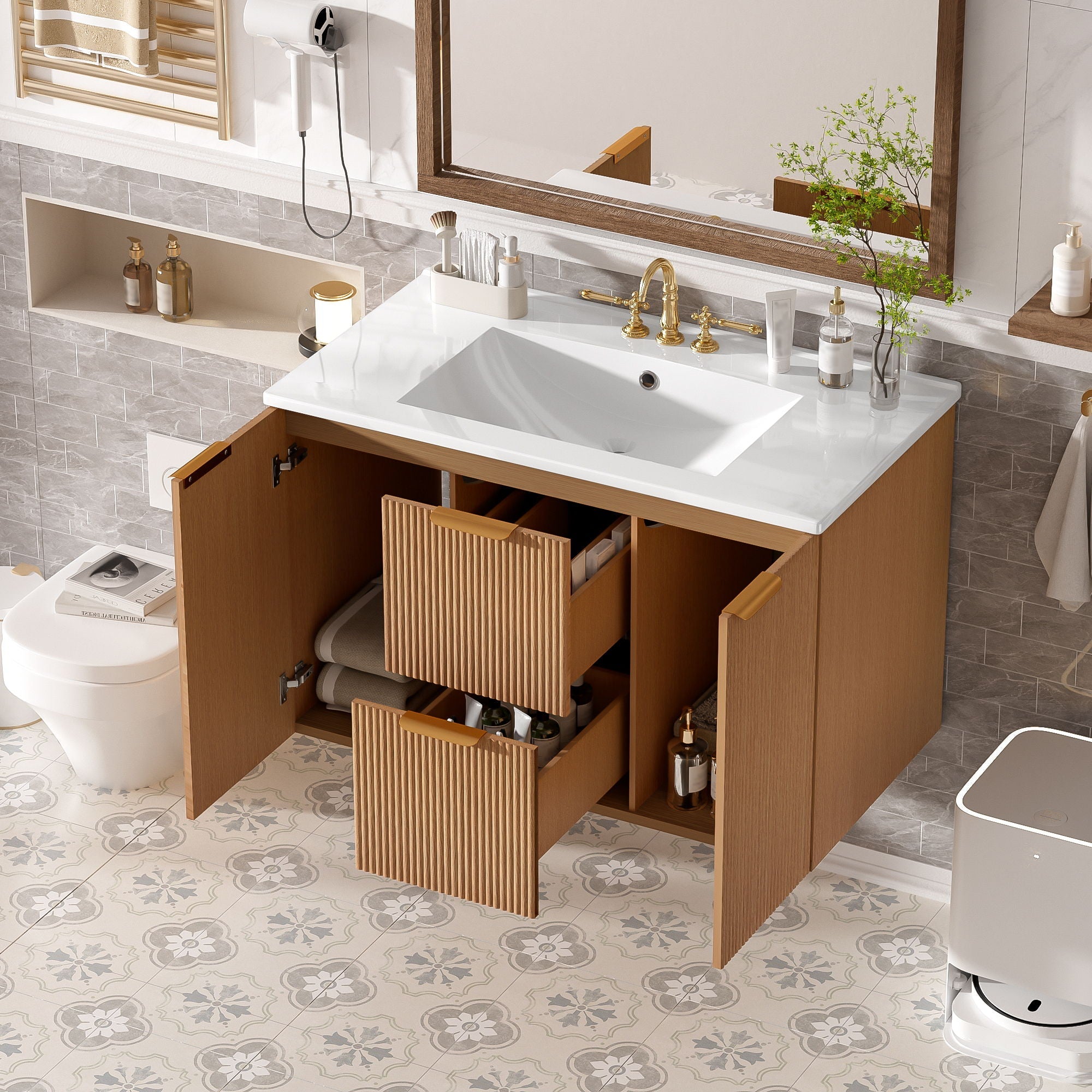Modern Wall Mounted Bathroom Vanity, Soft Close Doors by Unique Piece Furniture
