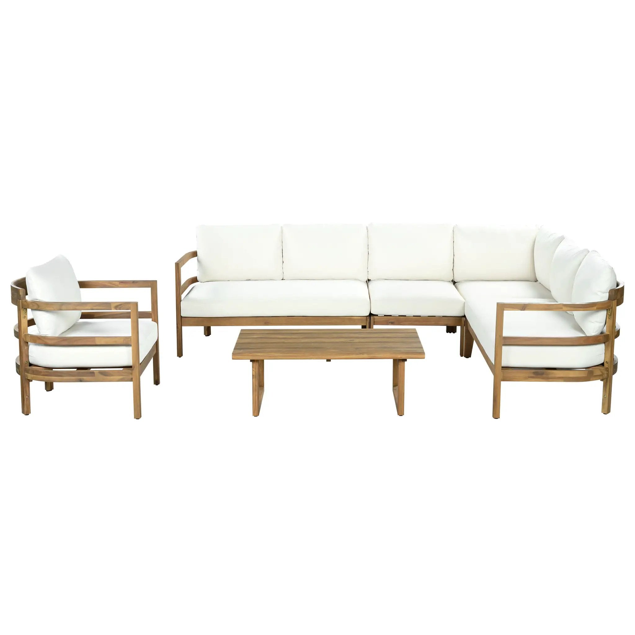 Outdoor Acacia Wood 6-Seater Sectional Sofa Set by HouseOfZazla
