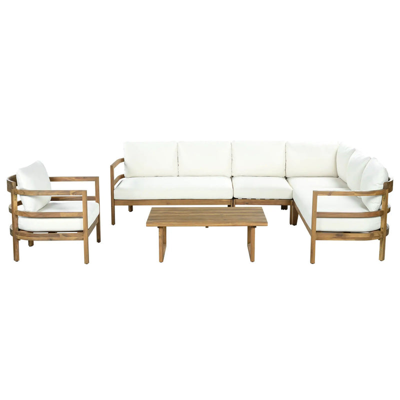 Outdoor Acacia Wood 6-Seater Sectional Sofa Set by HouseOfZazla
