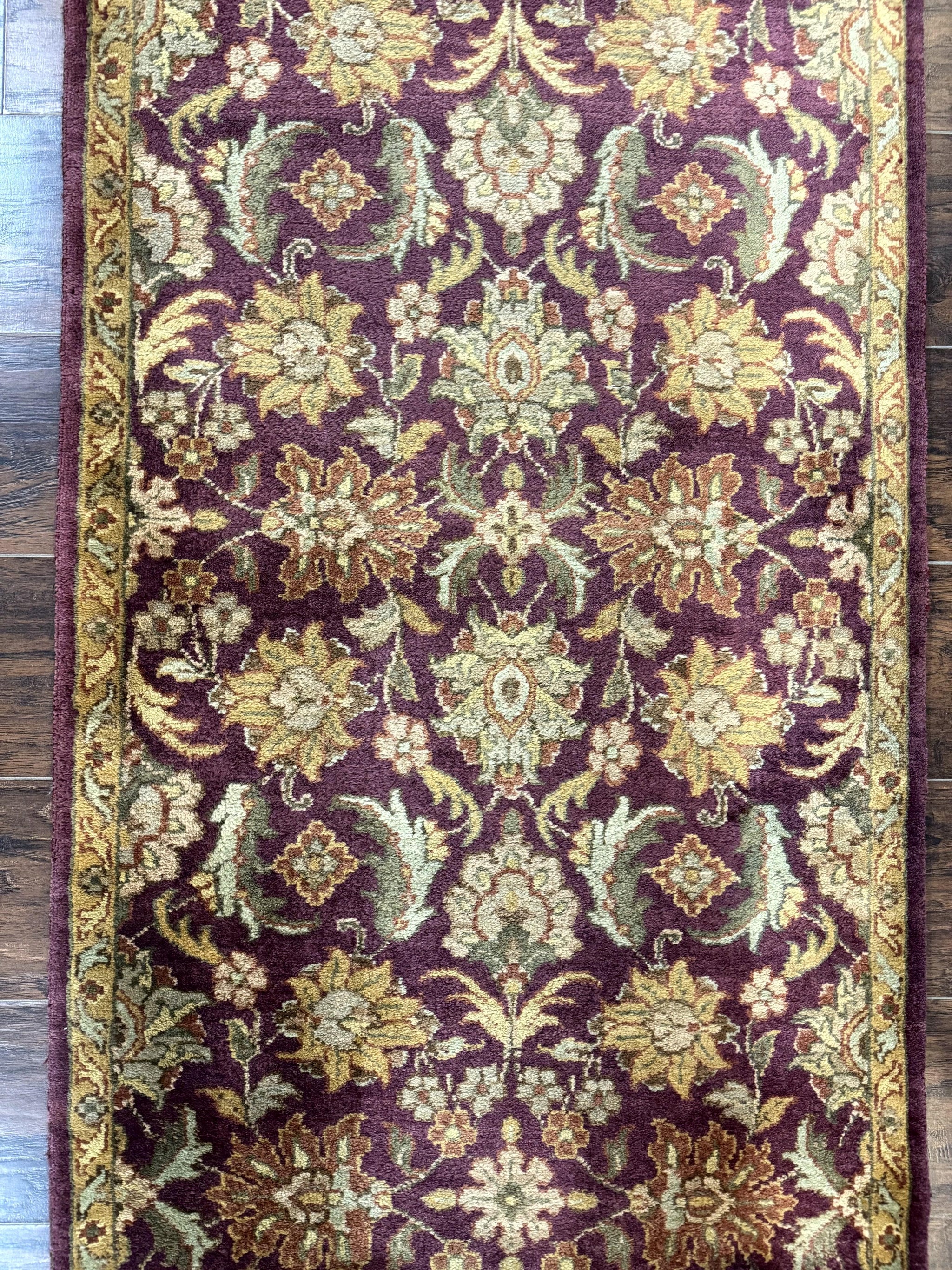 Indian Agra Runner Rug 2.6 x 17.5, Long Runner Rug for Hallway, Floral Handmade by Jewel Rugs