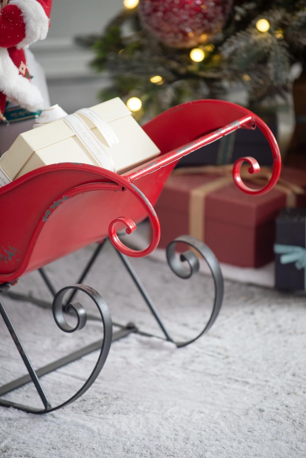 Red Iron Christmas Santa Sleigh Decoration with Durable Iron Construction, photo 15 of 15
