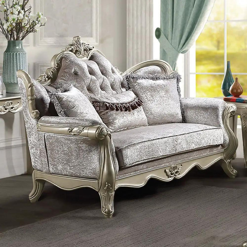Libertee - Loveseat With 3 Pillows - Beige Fabric & Champagne by Unique Piece Furniture