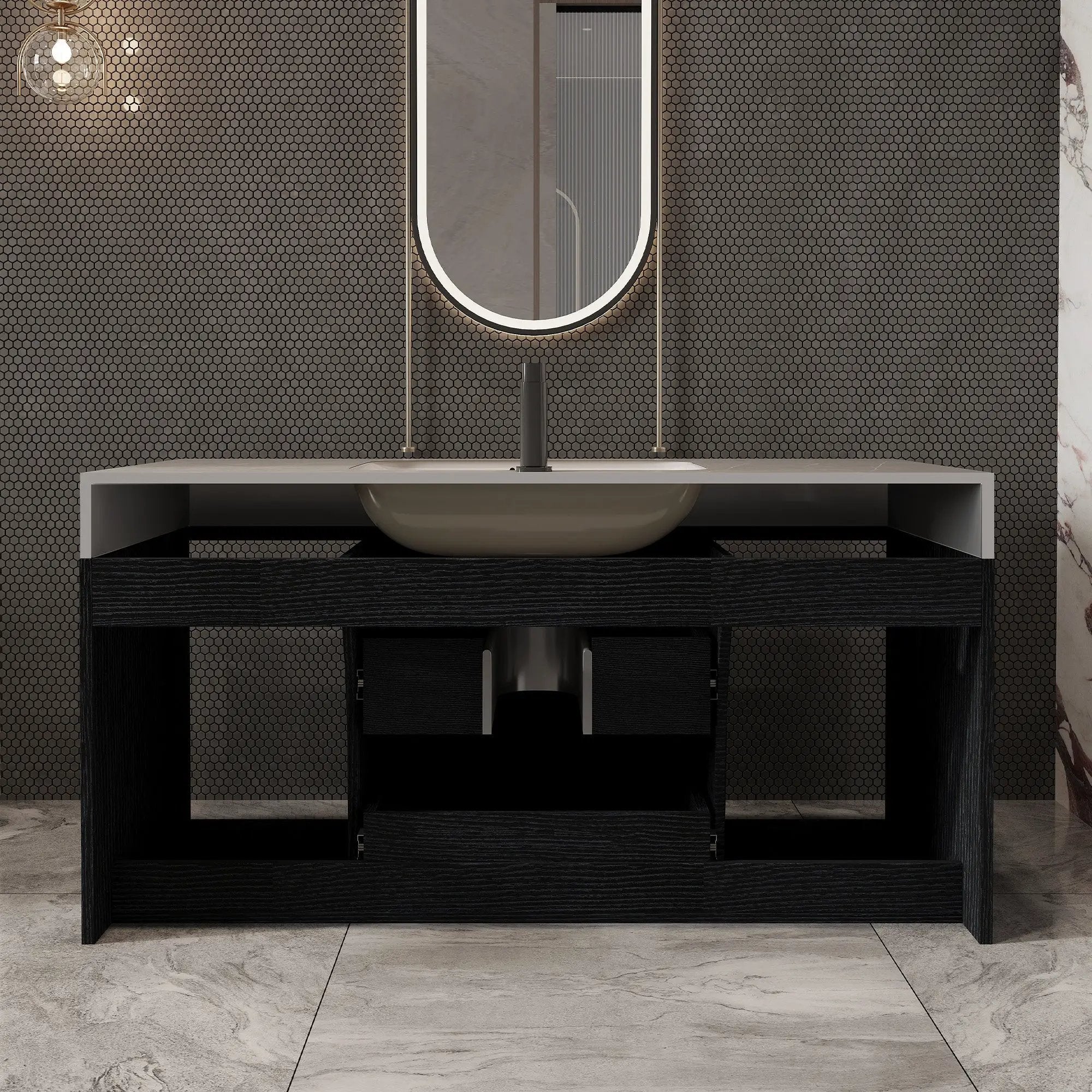39.4 Inches Single Contemporary Floating Bathroom Vanity by HouseOfZazla