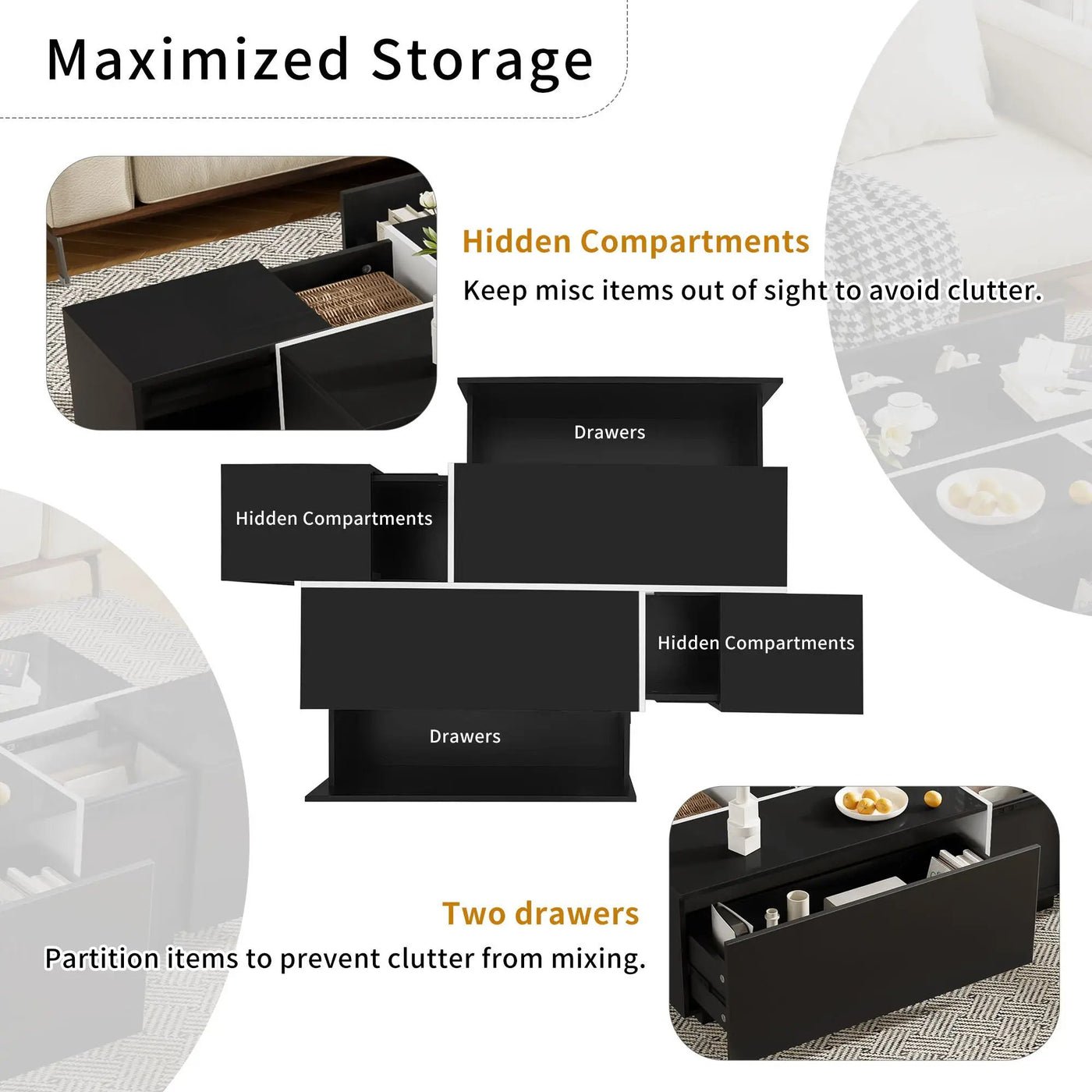 Extendable Coffee Table With 2 Hidden Storage Space And 2 Drawers For Living Room by HouseOfZazla