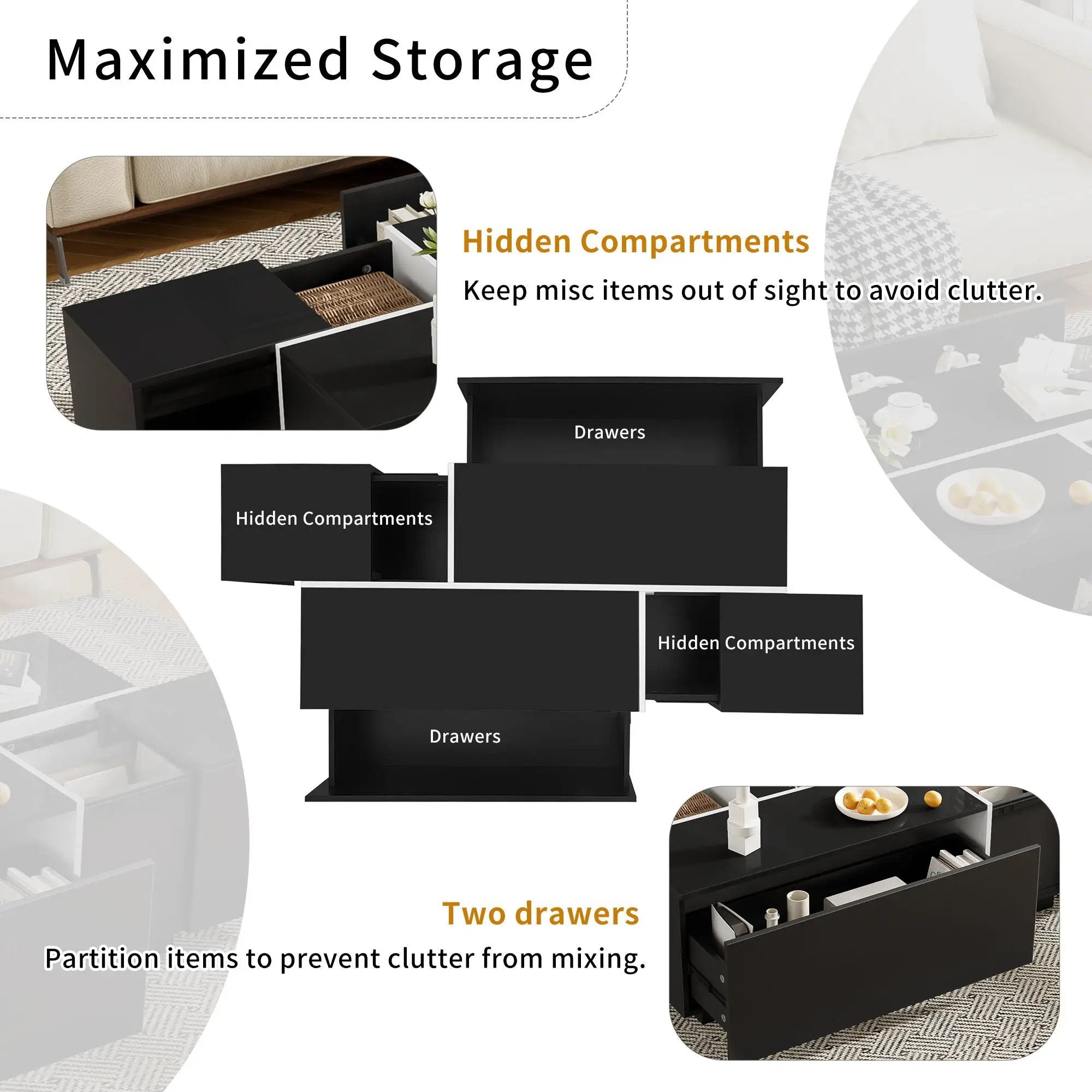 Extendable Coffee Table With 2 Hidden Storage Space And 2 Drawers For Living Room by Unique Piece Furniture