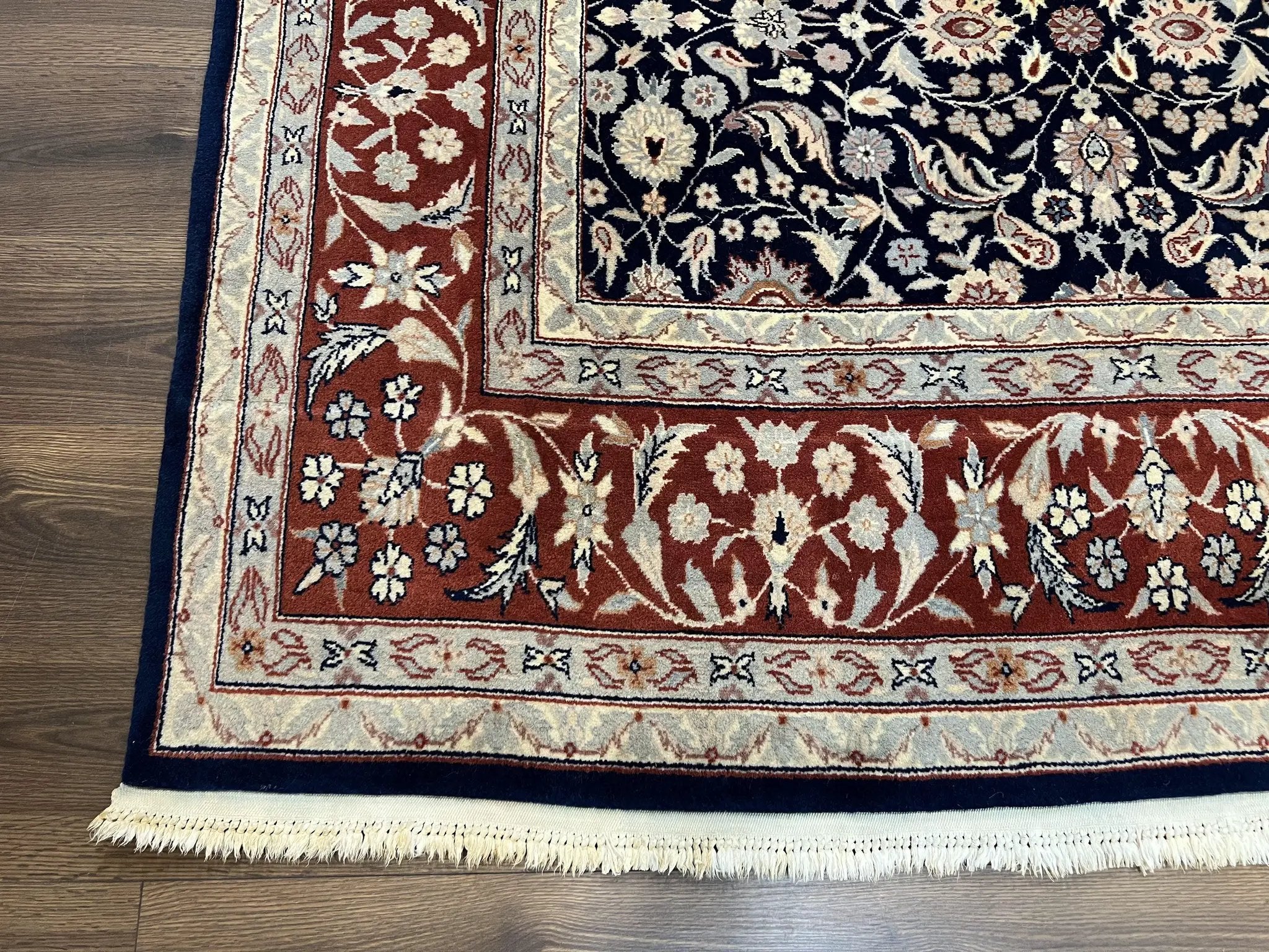 Indo Sarouk Rug 6x9, Vintage Indian Persian Rug, Wool Oriental Carpet, Navy Blue Red Allover Floral Rug, Traditional Very Fine Rug, Area Rug by Jewel Rugs