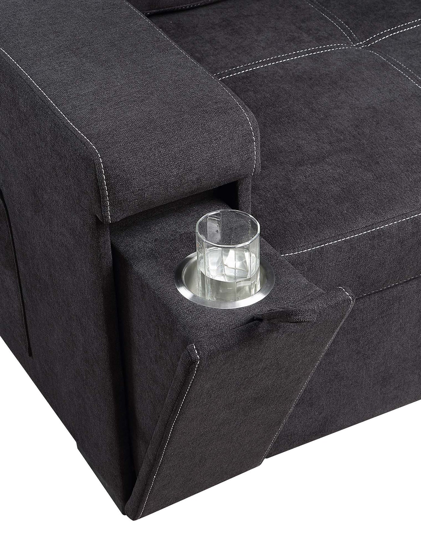 Toby - Woven Fabric Reversible Sleeper Sectional Sofa With Storage Chaise Cup Holder Charging Ports And Pockets by HouseOfZazla