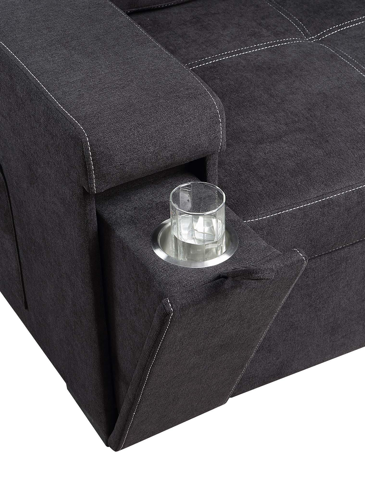 Toby - Woven Fabric Reversible Sleeper Sectional Sofa With Storage Chaise Cup Holder Charging Ports And Pockets by HouseOfZazla