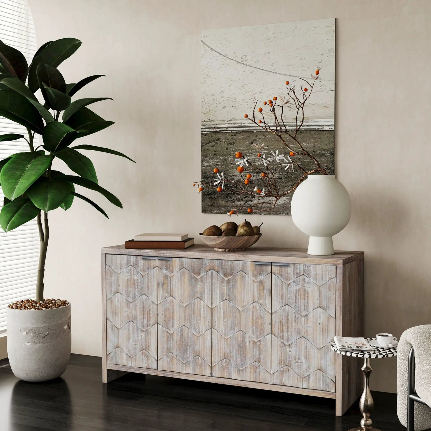 Accent Cabinet Farmhouse Style 4 Door Wooden Cabinet Sideboard Buffet Server Cabinet Storage Cabinet, For Living Room, Entryway, Hallway, Office, Kitchen And Dining Room by HouseOfZazla