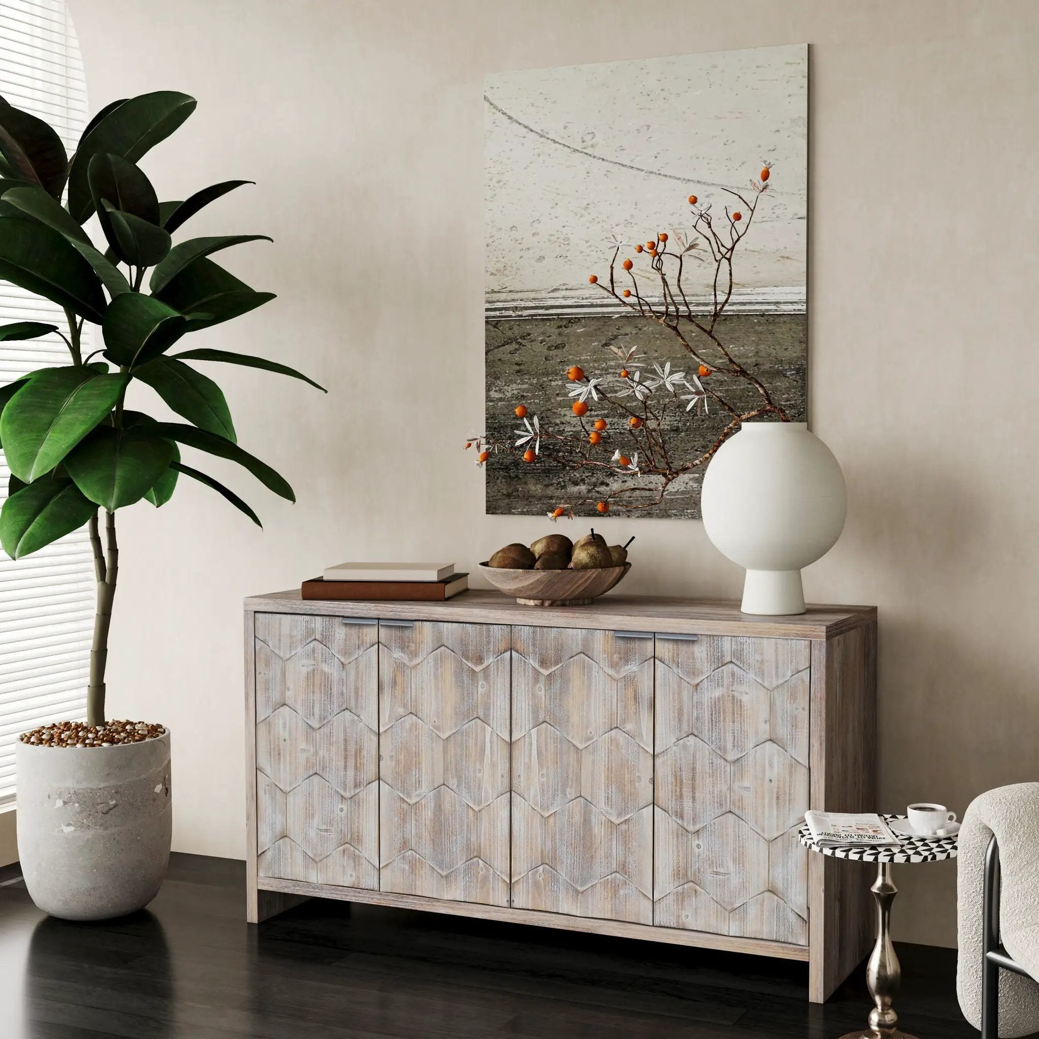 Accent Cabinet Farmhouse Style 4 Door Wooden Cabinet Sideboard Buffet Server Cabinet Storage Cabinet, For Living Room, Entryway, Hallway, Office, Kitchen And Dining Room by Unique Piece Furniture