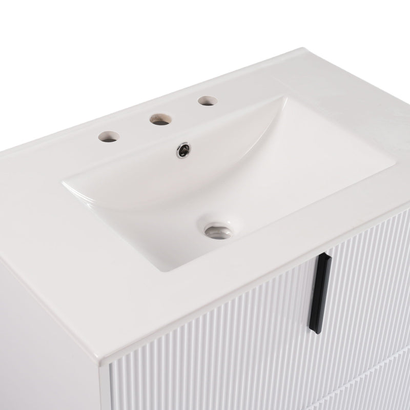 Bathroom Vanity With Ceramic Sink, Fluted Design by HouseOfZazla
