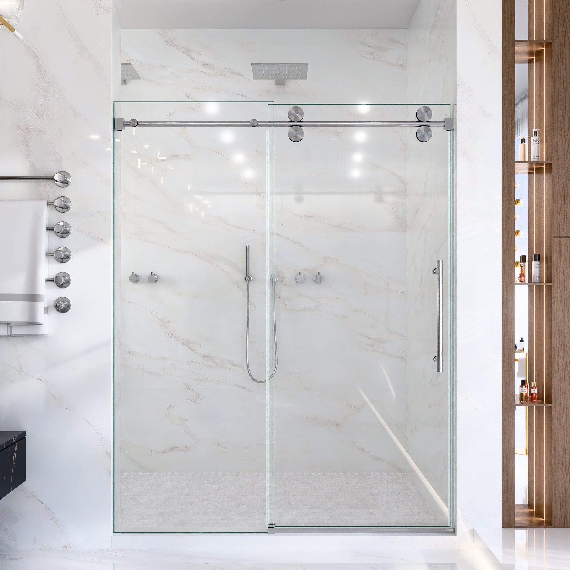 56-60"W x 72"H Frameless Sliding Shower Door – Clear Tempered Glass by HouseOfZazla
