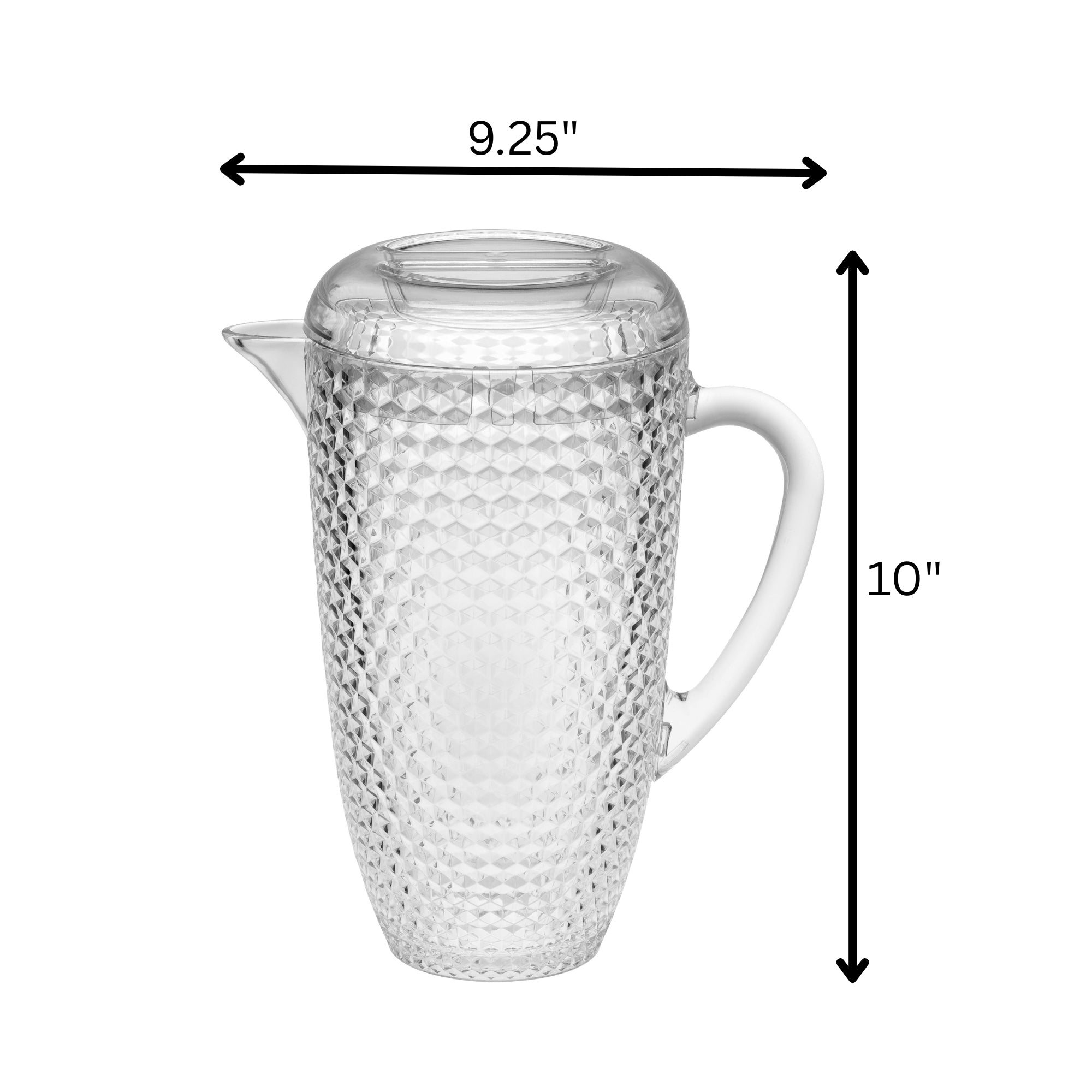 Diamond Cut Unbreakable Plastic Water Pitcher with Lid, 2.5 Quarts, Clear Acrylic, Easy-Pour Spout by HouseOfZazla