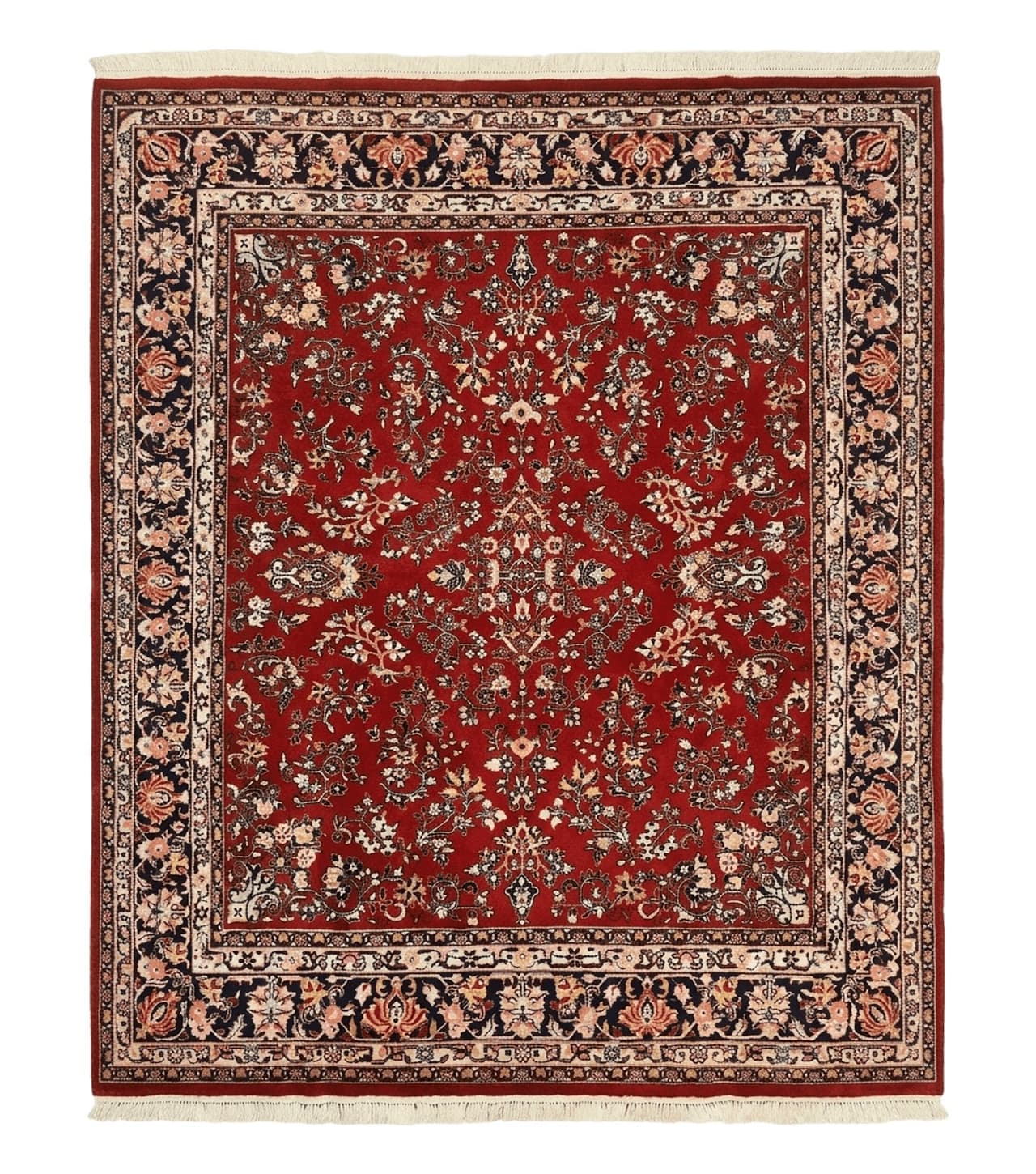 Indo Persian Sarouk Rug 8x10, Red, Floral Allover, Handmade Vintage Wool Carpet, Traditional Rug by Jewel Rugs
