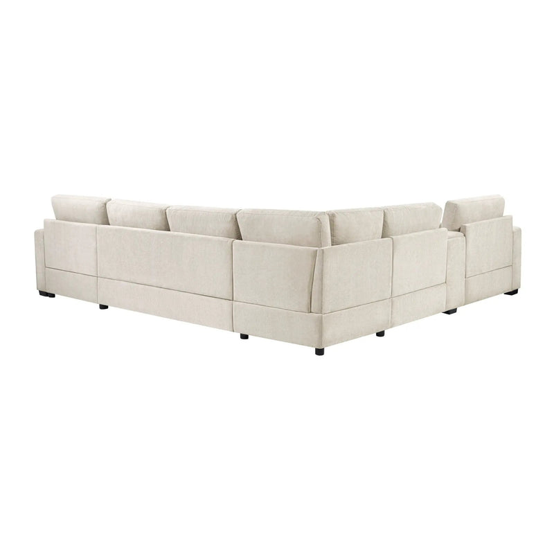 Modular 5 Seat U-Shape Sectional Sofa With Chaise Lounge, Built In Cup Holders And Storage Drawer by HouseOfZazla